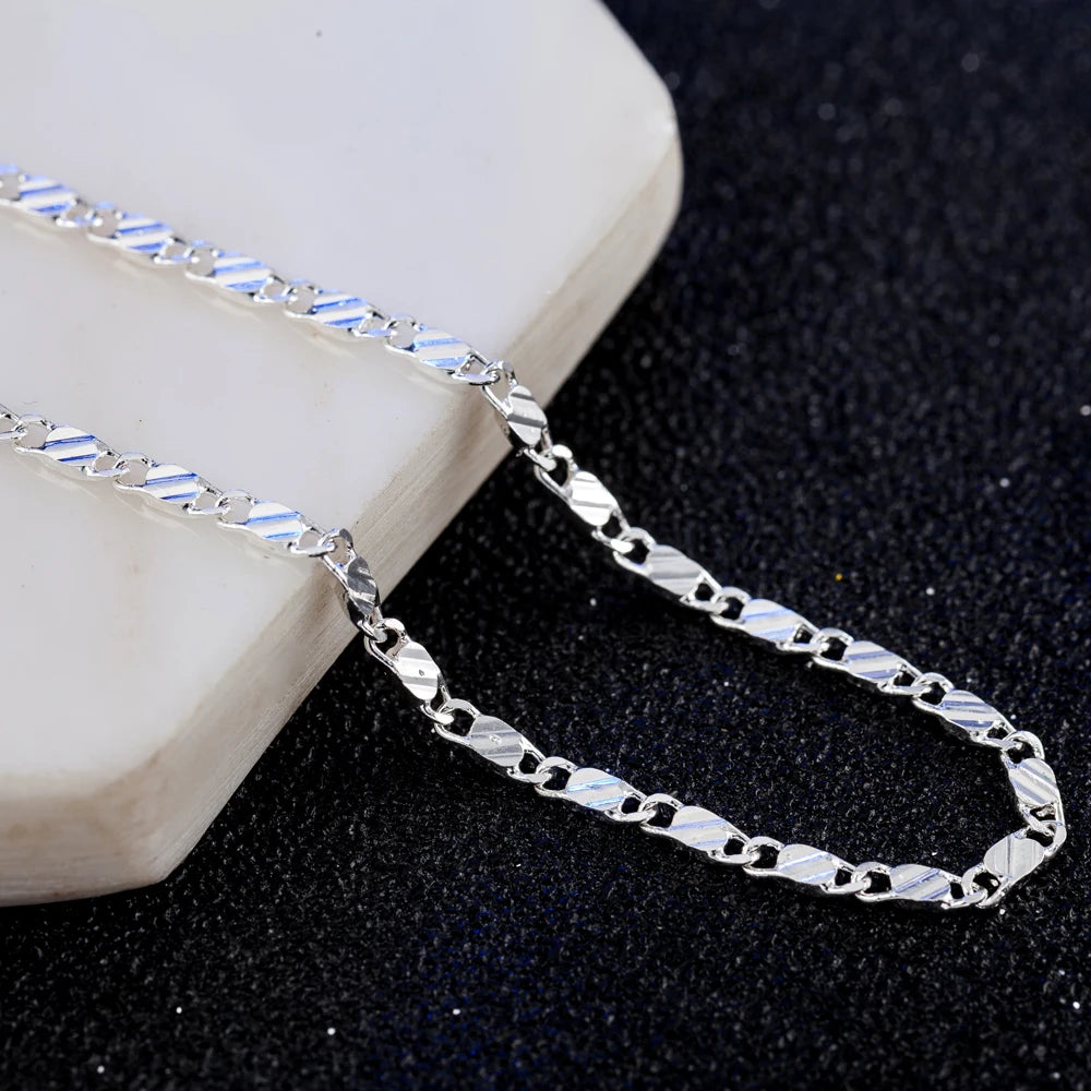 925 Sterling Silver 2MM Flat Clavicle Chain Necklace for Men & Women