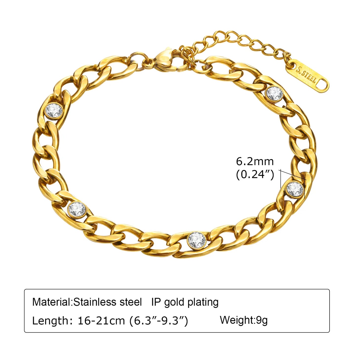 18K Gold Plated Stainless Steel Adjustable Eternity Bracelet for Women