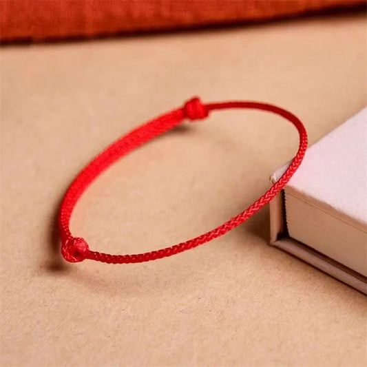 Handmade Red Lucky Knot Bracelet with Adjustable Rope Bangle