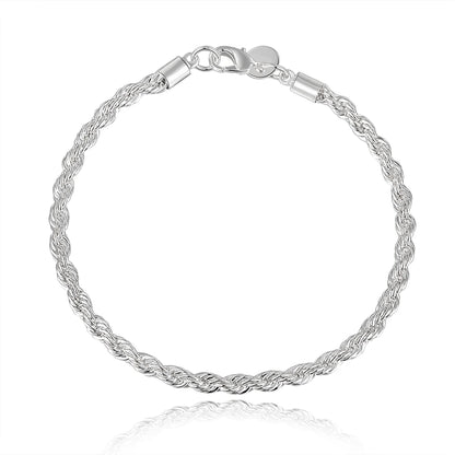 925 Sterling Silver Classic Twisted Rope Chain Bracelet for Women