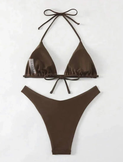 Women's Lace-Up Halter Thong Bikini Set