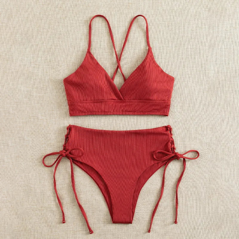 Cikini V-Neck Lace-Up Bikini Set