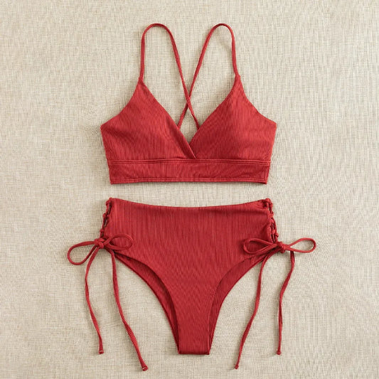 Cikini V-Neck Lace-Up Bikini Set