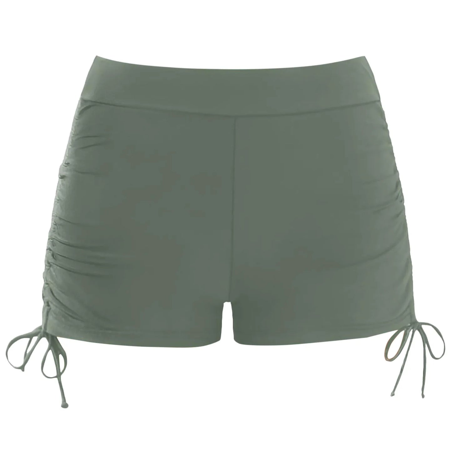 Women's High Waisted Swim Shorts with Drawstring & Ruched Bottom
