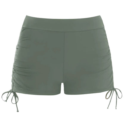 Women's High Waisted Swim Shorts with Drawstring & Ruched Bottom