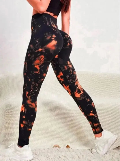 Tie Dyed Peach Hip Yoga Pants with High Waist, Seamless, Booty Lifting Leggings