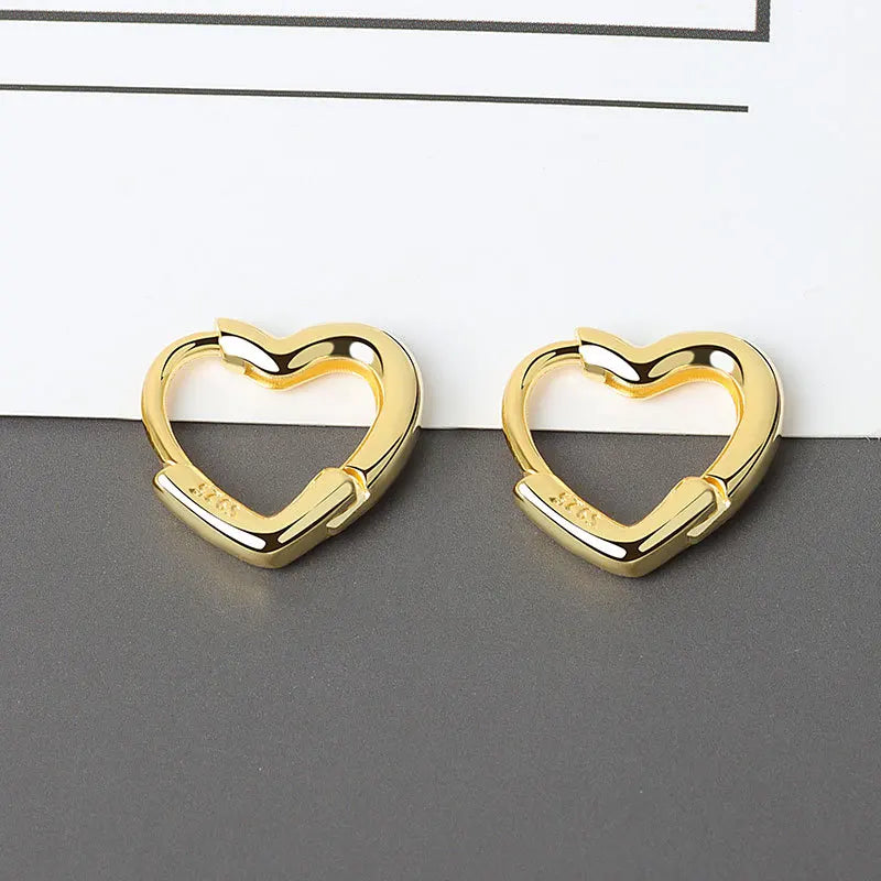 Aide 925 Sterling Silver Fashion Smooth Love Heart Hoop Earrings Simple Cute Heart Circle Piercing Earring Ear Buckle Jewelry