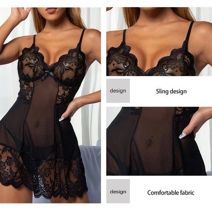 Plus Size Lace Sheer Dress - Erotic See-Through Lingerie for Women