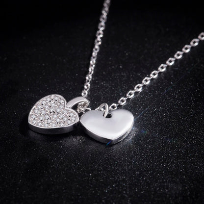 925 Sterling Silver Heart Pendant Necklace for Women - Classic Romantic Zircon Inlay Chain, Perfect Birthday or Party Gift