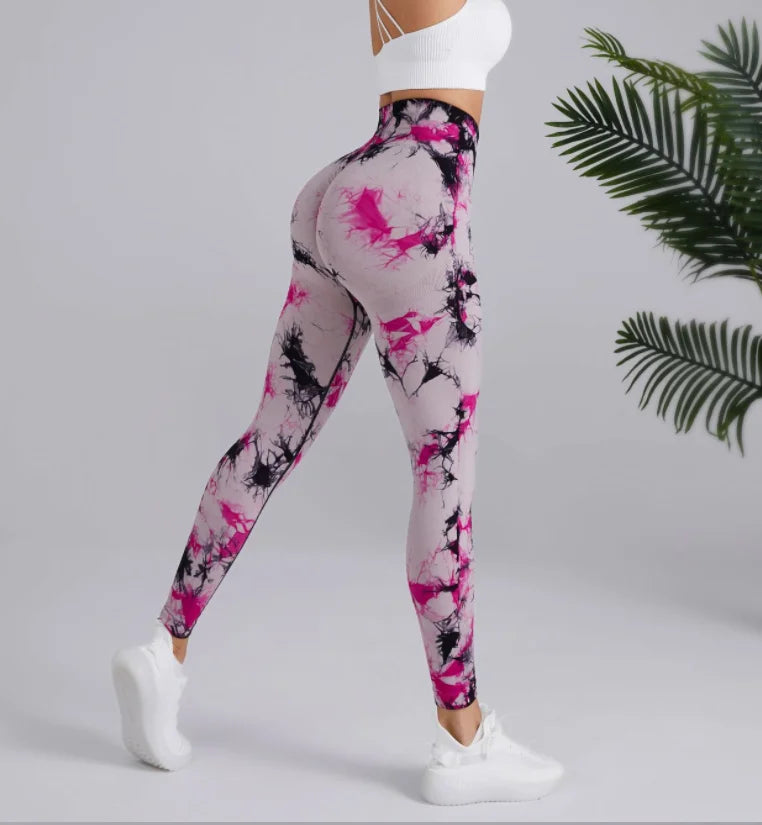 Tie Dyed Peach Hip Yoga Pants with High Waist, Seamless, Booty Lifting Leggings