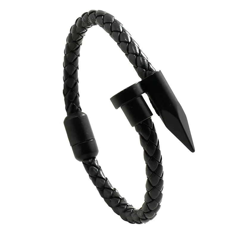 Nail Bullet Bracelet Alloy Magnet Buckle Men's Leather Rope Braided Bangle Handmade Bracelet