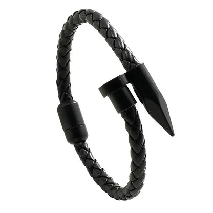 Nail Bullet Bracelet Alloy Magnet Buckle Men's Leather Rope Braided Bangle Handmade Bracelet