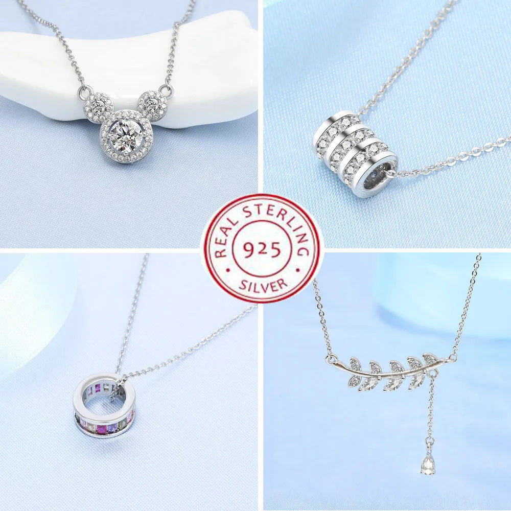 925 Sterling Silver Necklace for Women - Sparkling Round Pendant