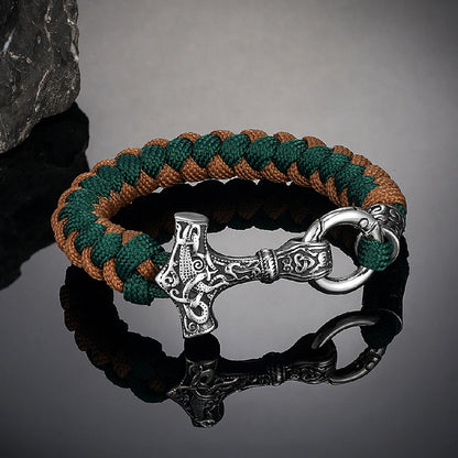 Handmade Viking Thor’s Hammer Survival Bracelet for Men