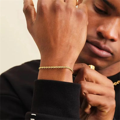 Hip Hop Stainless Steel Twist Chain Bracelet - Retro Gold Fashion Jewelry for Men & Women