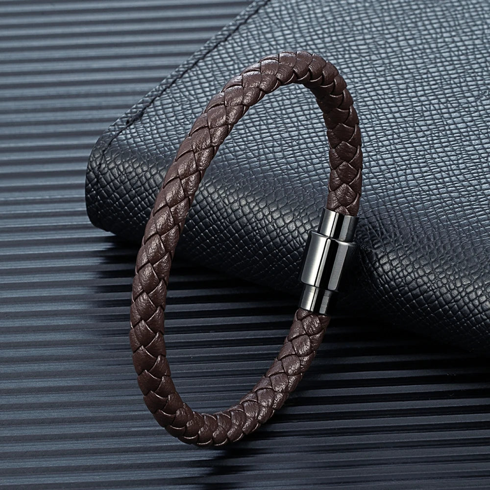 MKENDN Minimalist Braided Leather Bracelet – Handmade Jewelry for Men & Women