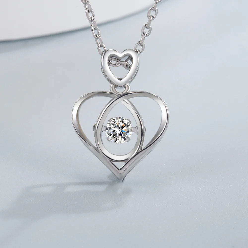 925 Sterling Silver Heart Moon Geometric Necklace