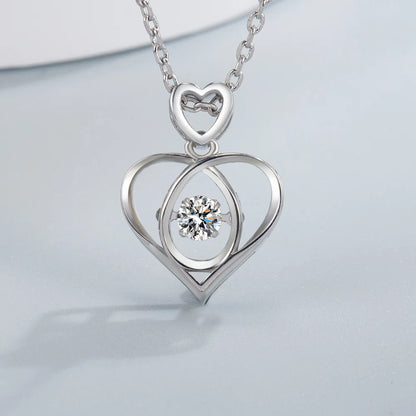 925 Sterling Silver Heart Moon Geometric Necklace