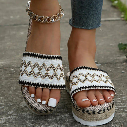 Beach Casual Heeled Sandals Bohemian Handmade Summer Shoes for Women - BossDeals Online