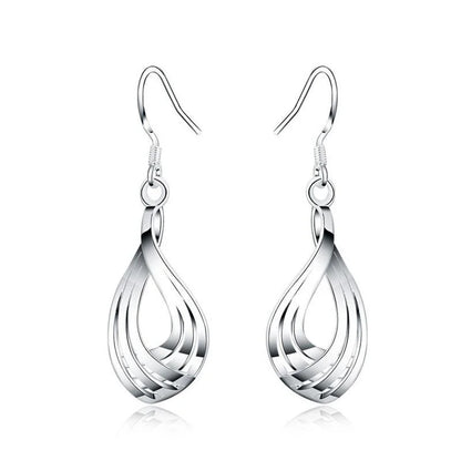 925 Sterling Silver Dangle Earrings For Women Twist Water Drop Girl Temperament Fashion Party Silver Engagement Jewelry Gift