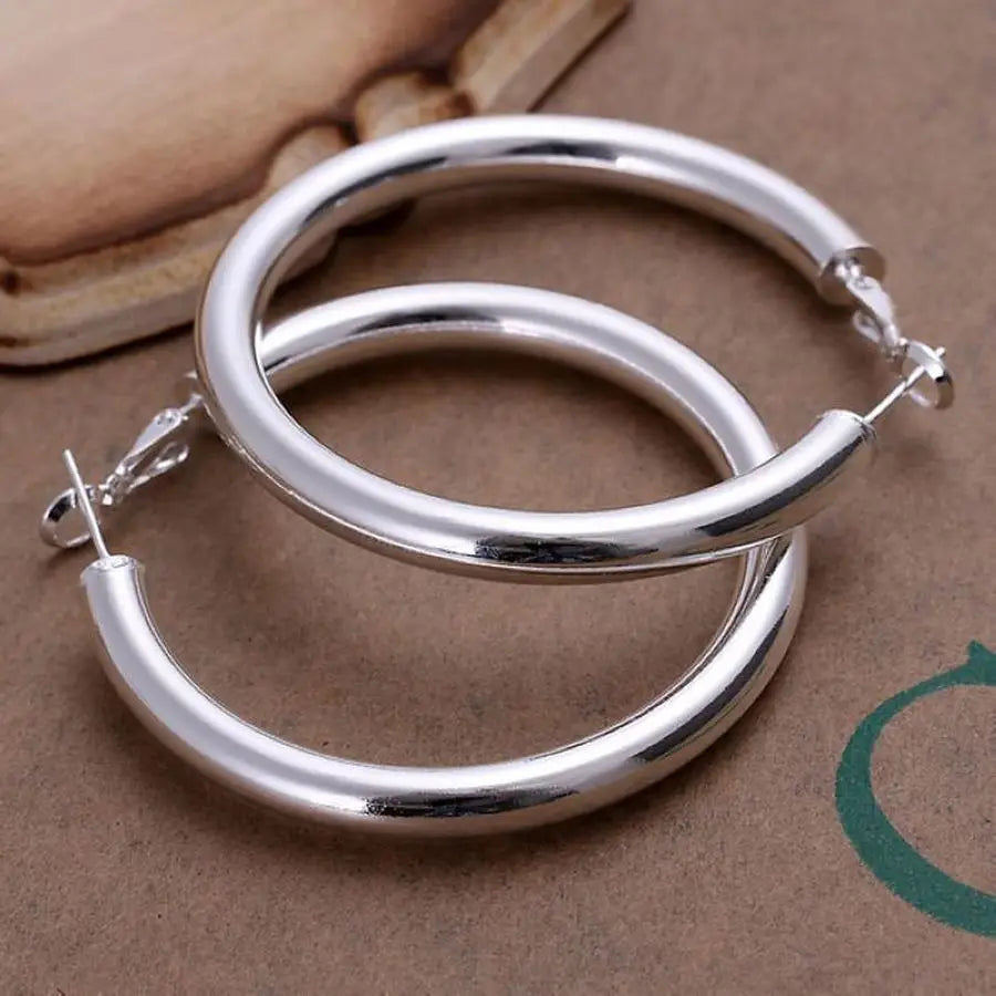 925 Sterling Silver Earrings Fashion Pretty Nice  Women Party 5CM Round Jewelry Big Circle Lady Wedding