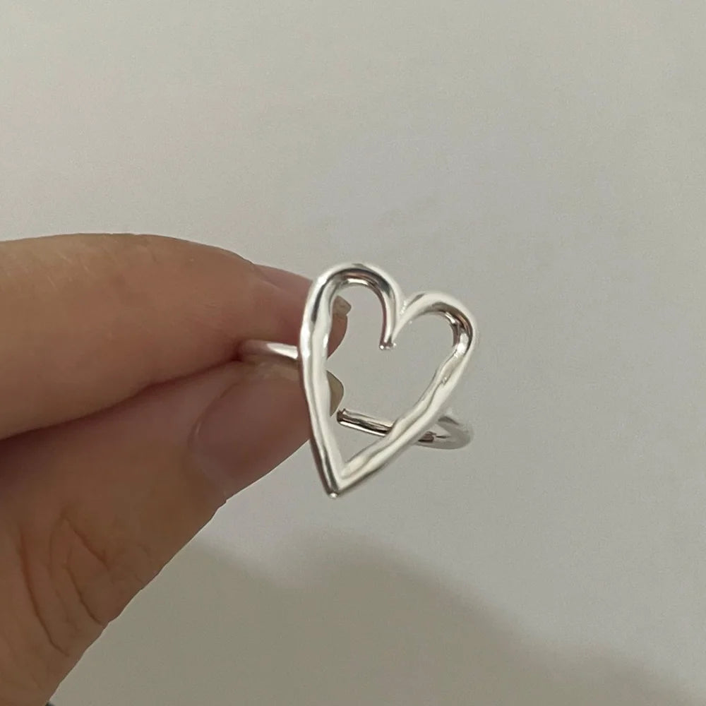 925 Sterling Silver Heart Wide Open Rings For Women