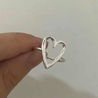 925 Sterling Silver Heart Wide Open Rings For Women