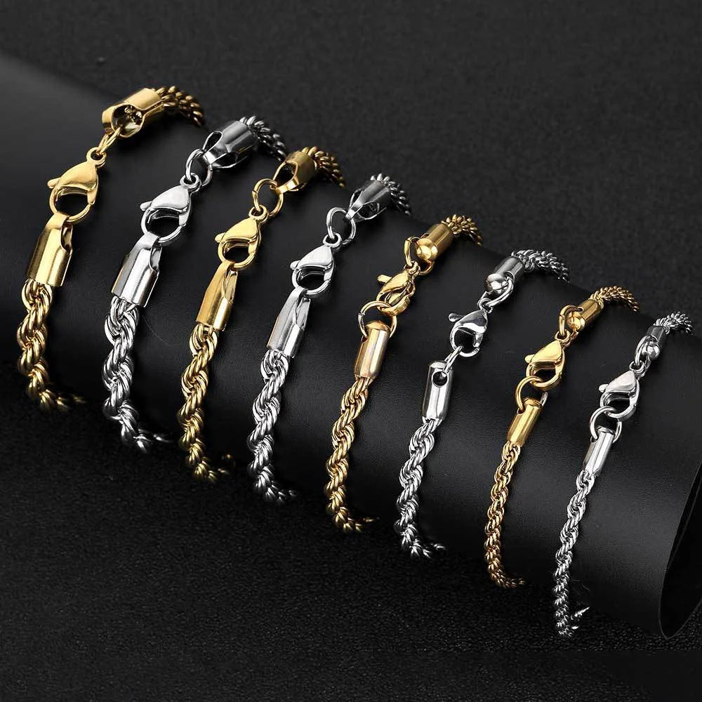 Hip Hop Stainless Steel Twist Chain Bracelet - Retro Gold Fashion Jewelry for Men & Women