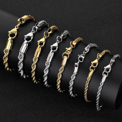 Hip Hop Stainless Steel Twist Chain Bracelet - Retro Gold Fashion Jewelry for Men & Women