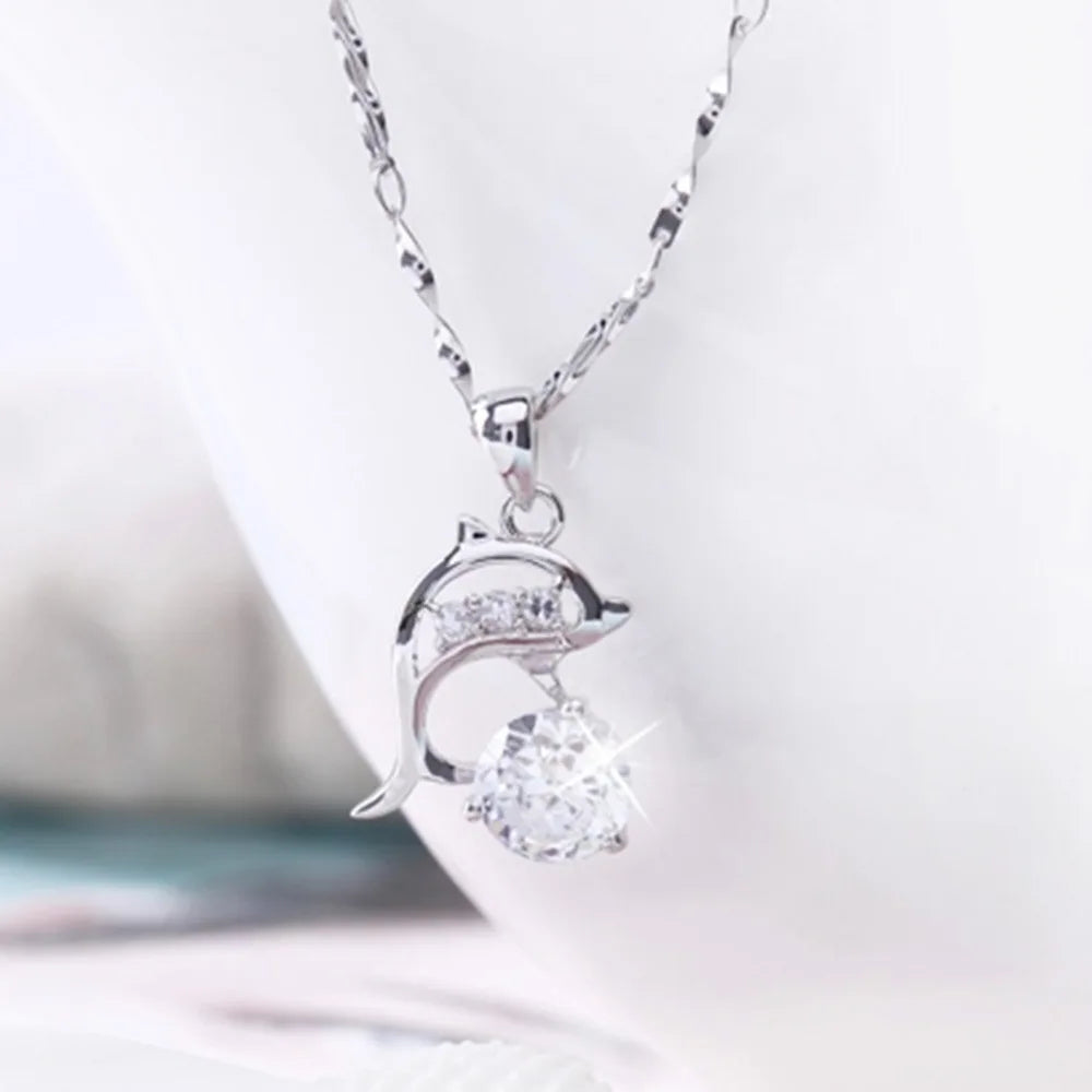 925 Sterling Silver Heart Moon Geometric Necklace