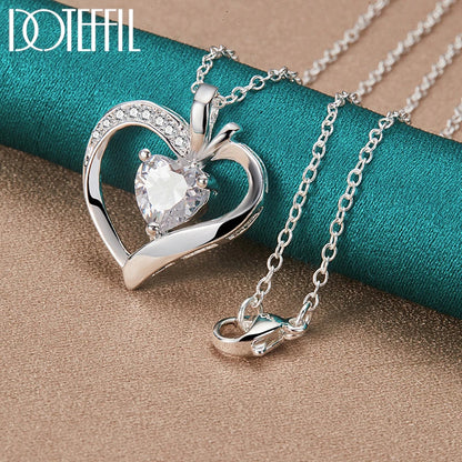 DOTEFFIL 925 Sterling Silver Heart Pendant Necklace for Women - 16-30 Inch Chain with AAA Zircon, Perfect for Wedding and Engagement