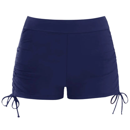 Women's High Waisted Swim Shorts with Drawstring & Ruched Bottom
