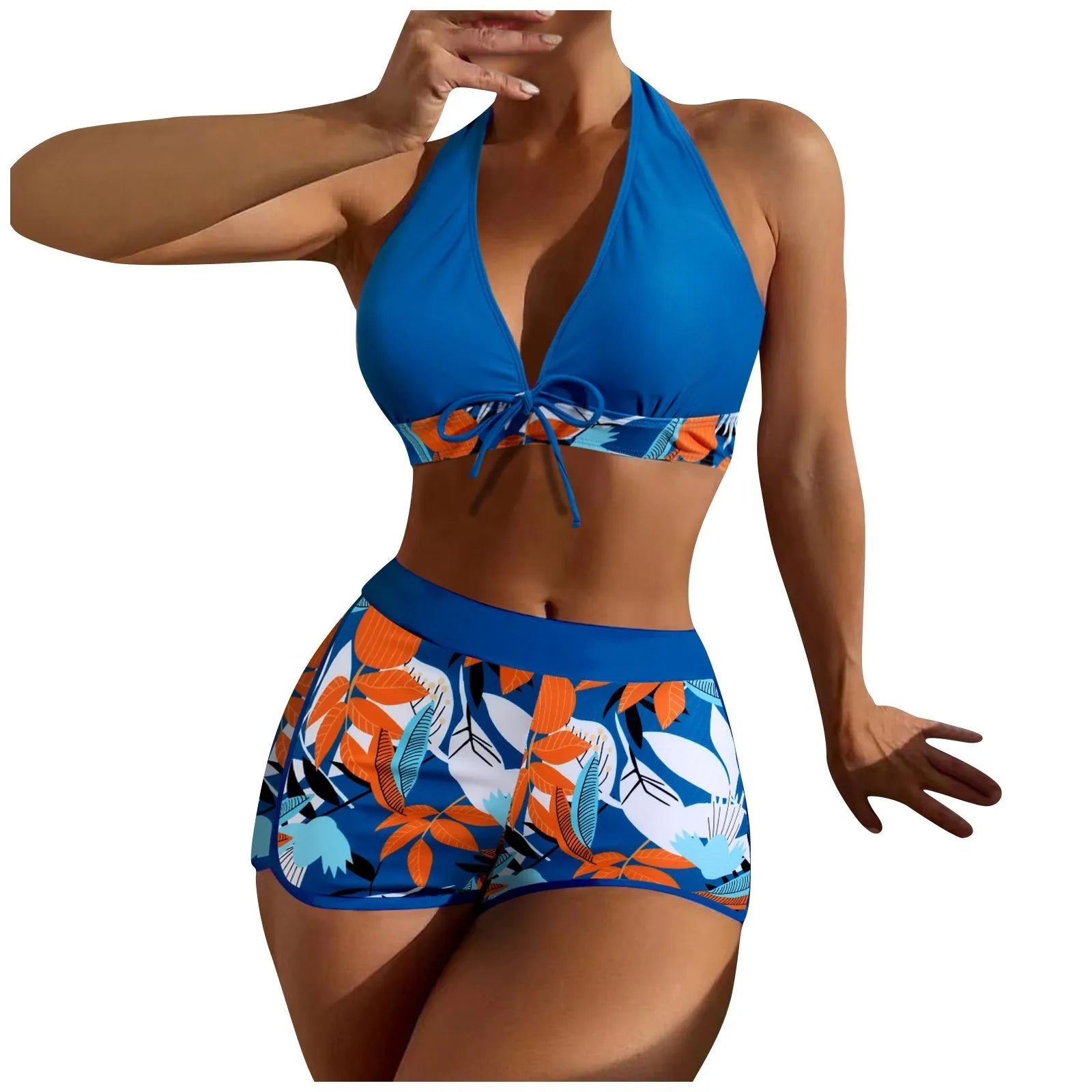 High Waist Plant Print Bikini Set  with floral design on a white background