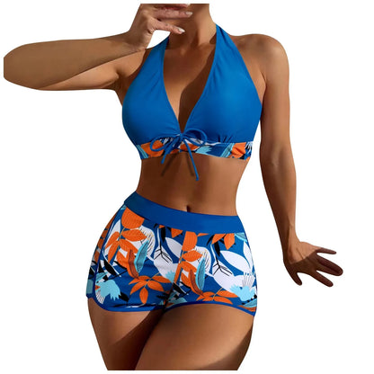 High Waist Plant Print Bikini Set  with floral design on a white background
