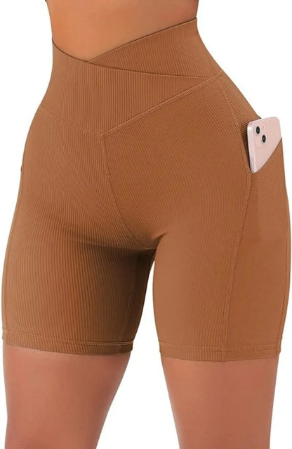 Sports Short Women Cross Workout Yoga Shorts with Pockets – 5" High Waist Biker Shorts