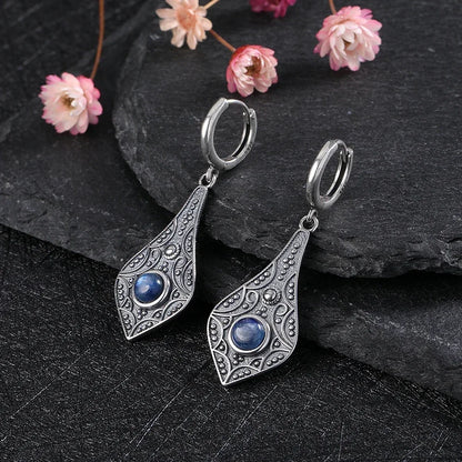 Vintage Kyanite 925 Sterling Silver Long Drop Earrings Wedding Party Gift Jewelry Natural Moonstone Earring for Women