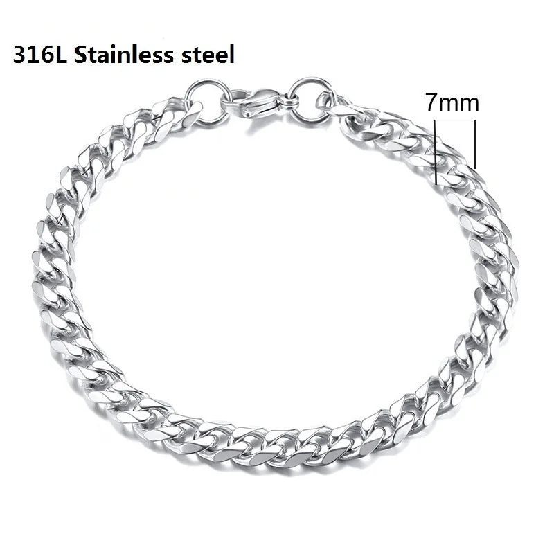 Stainless Steel Cuban Chain Vintage Metal Eternity Bracelet