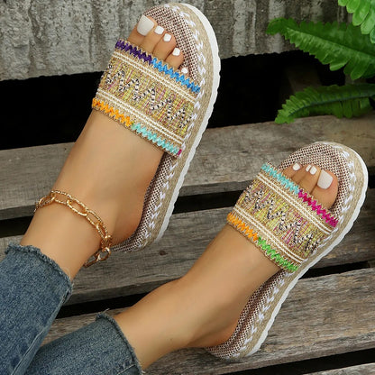 Beach Casual Heeled Sandals Bohemian Handmade Summer Shoes for Women - BossDeals Online