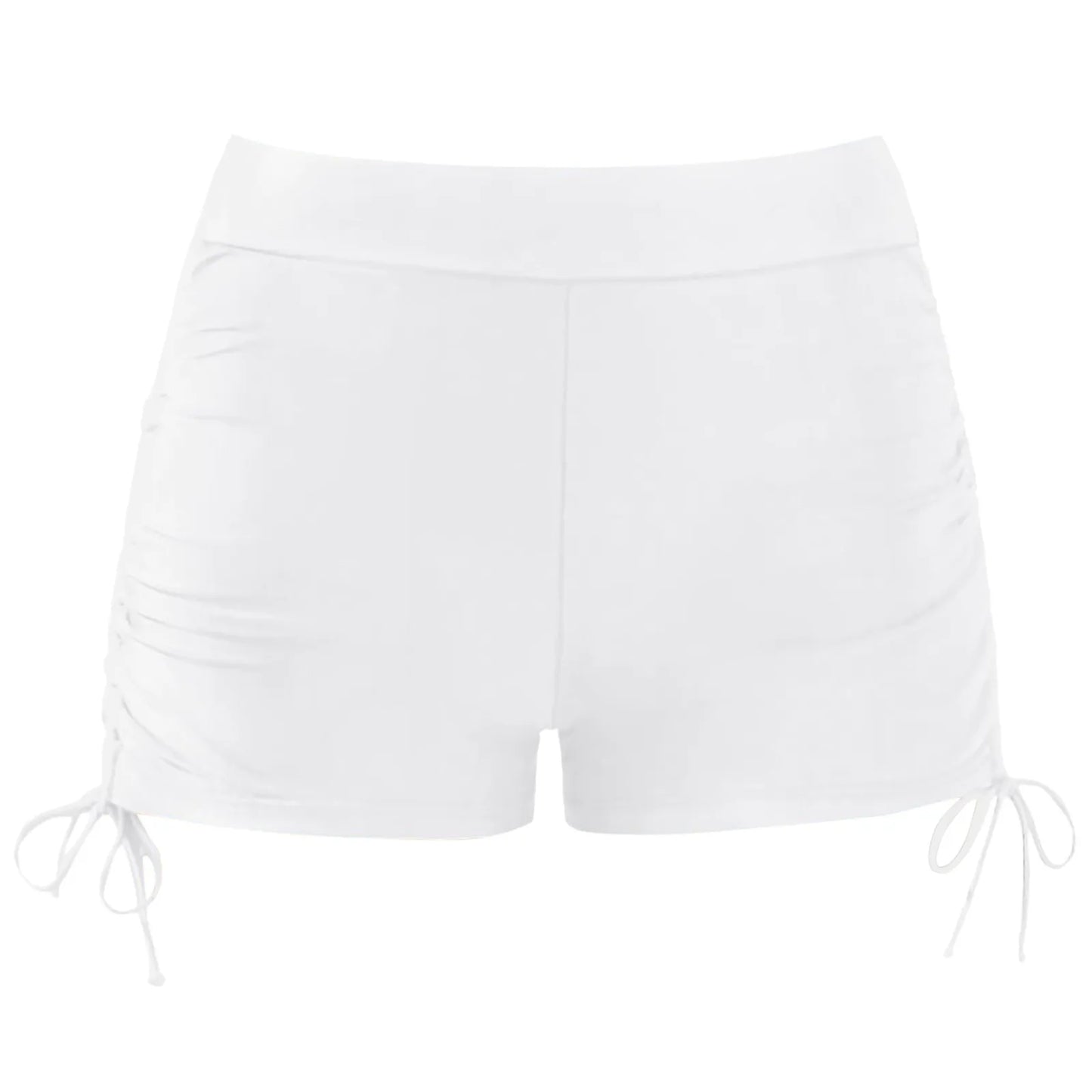 Women's High Waisted Swim Shorts with Drawstring & Ruched Bottom