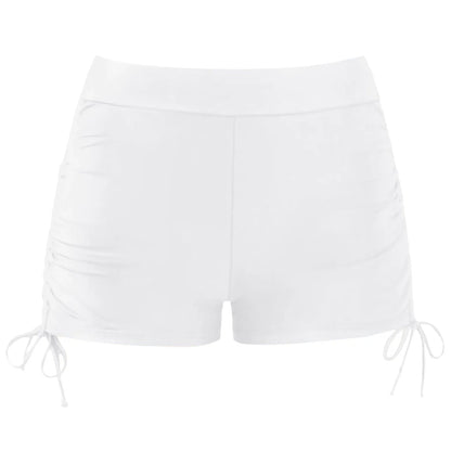 Women's High Waisted Swim Shorts with Drawstring & Ruched Bottom