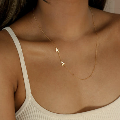 925 Sterling Silver Sideways Initial Necklace – Personalized Rose Gold Finish by Caitlyn Minimalist