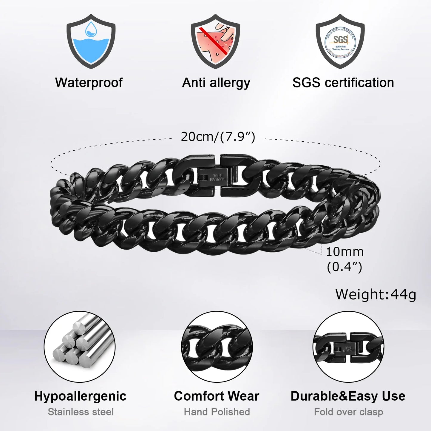 Stainless Stee Bold Cuban Chain Eternity Bracelet for Men