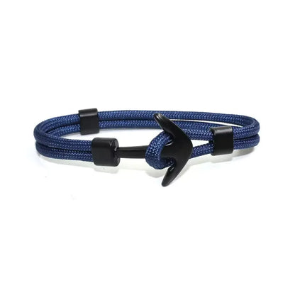 Woven Multilayer Black Anchor Bracelet for Men