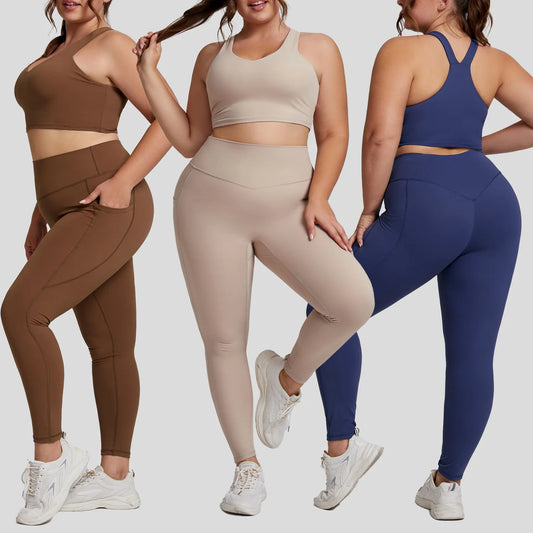 Plus Size Women's Yoga Set - Sports Bra & High-Waisted Stretch Leggings, 3XL