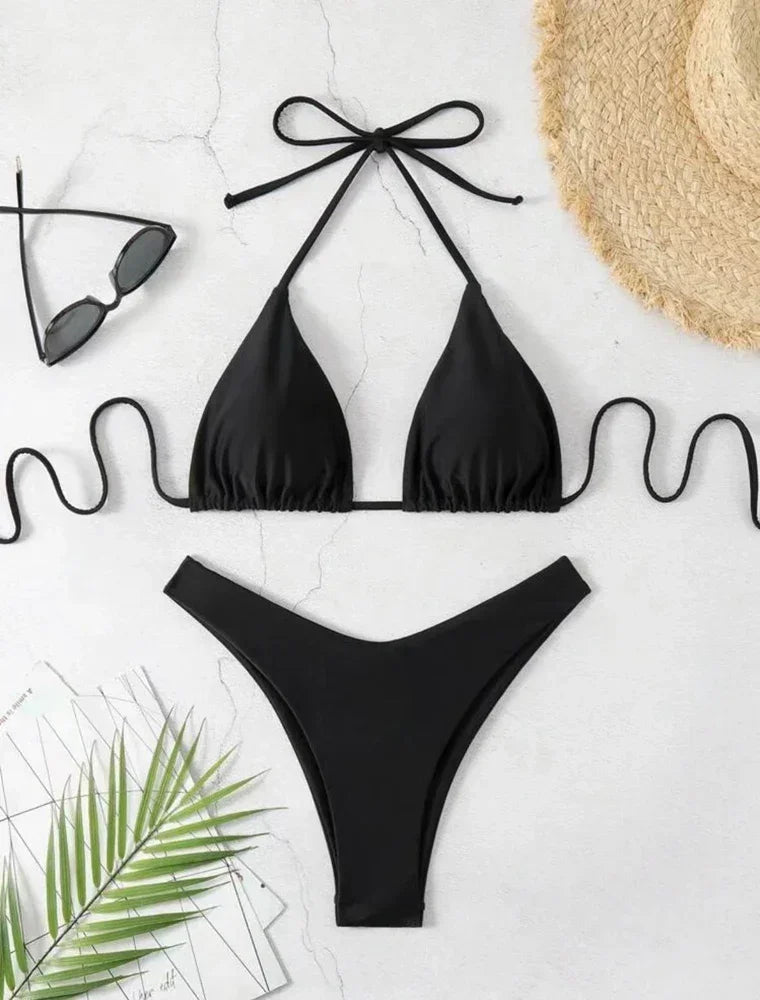 Women's Lace-Up Halter Thong Bikini Set
