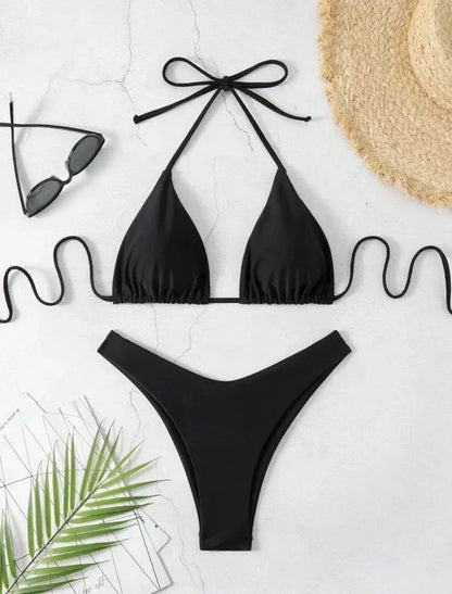Women's Lace-Up Halter Thong Bikini Set