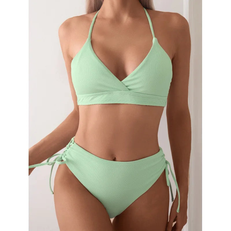 Cikini V-Neck Lace-Up Bikini Set