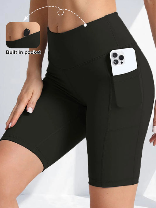 Women’s High Waisted Biker Shorts with Pockets – 16 Colors, Plus Size, Compression Fit