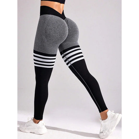 High Waist and Tummy Control Women Seamless Stripe Yoga Leggings