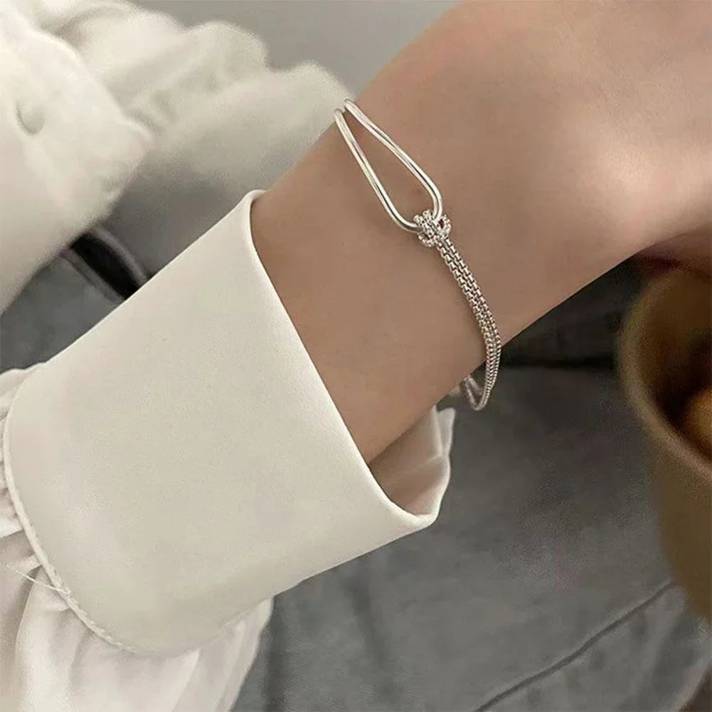 Double Layer Silvery Plated Knotted Bracelet